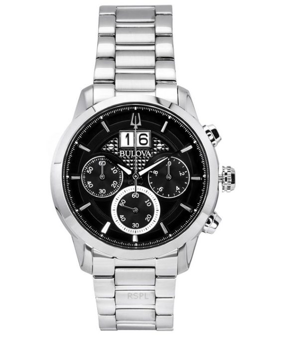 Bulova Sutton Big Date Chronograph Rustfrit stål Black Dial Quartz 96B319 Herreur