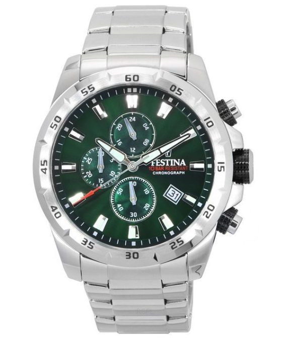 Festina Sports Chorongraph Rustfrit stål Grøn skive Quartz F20463-3 F204633 100M herreur