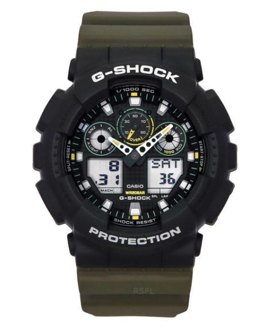 Casio G-Shock Analog Digital Resin Rem Black Dial Quartz GA-100TU-1A3 200M herreur