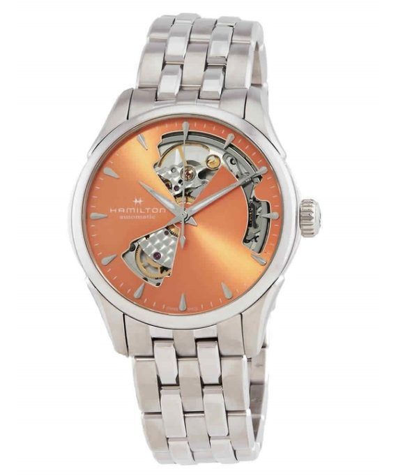 Hamilton Jazzmaster rustfrit stål abrikos åben hjerteskive automatisk H32215100 dameur