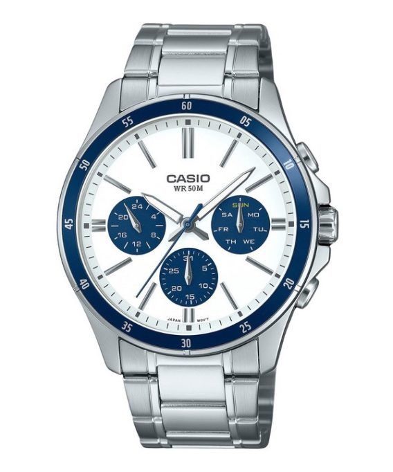 Casio standard analog ionbelagt rustfrit stål hvid skive kvarts MTP-1374D-7A2V herreur