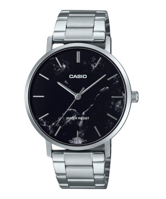 Casio Standard Analog rustfrit stål Marmor inspireret sort skive Quartz MTP-VT01DM-1A herreur