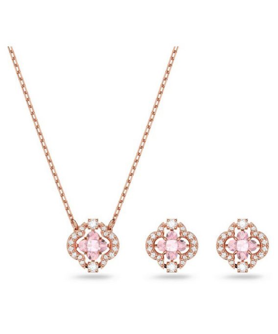 Swarovski Una rosa guld tone belagt og zirconia halskæde og øreringe sæt 5516488 til kvinder