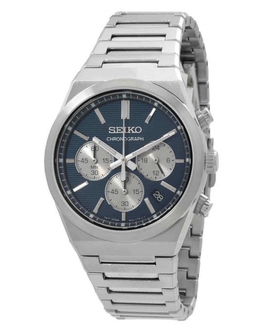 Seiko Sport Chronograph rustfrit stål blå skive kvarts SSB453P1 100M herreur