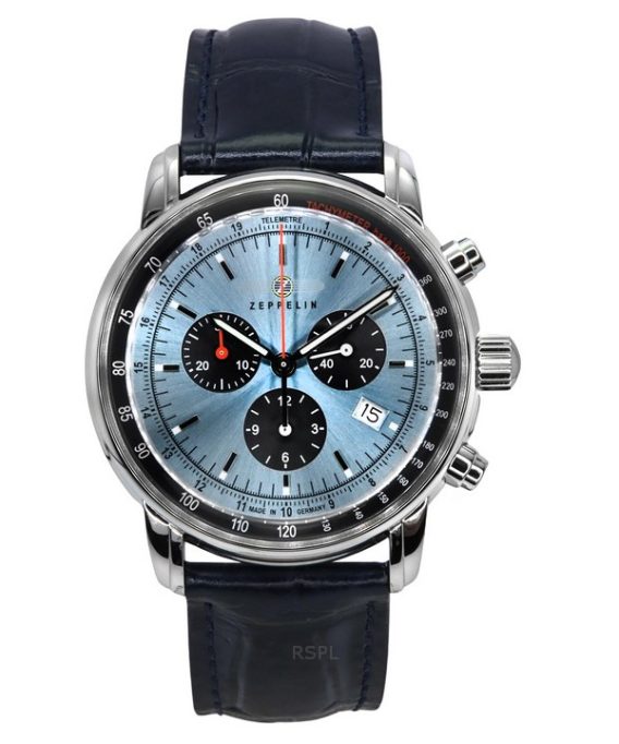 Zeppelin LZ 14 Marine Chronograph Læderrem Ice Blue Dial Quartz 88862 herreur