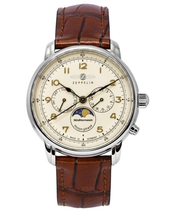 Zeppelin Mediterranean Moon Phase læderrem Beige Urskive Quartz 96365 Herreur