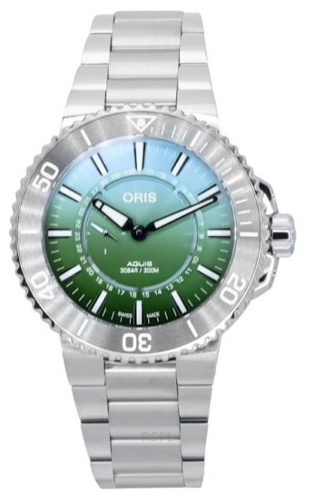 Oris Aquis Analog Limited Edition Green Dial Automatic Diver&#39,s 01 743 7734 4197-sæt 300M herreur med gummirem