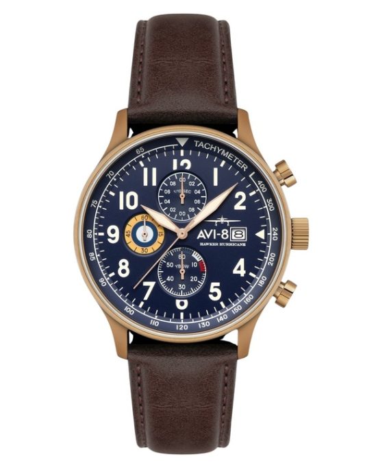 AVI-8 Hawker Hurricane Classic Chronograph læderrem Admiral Blue Dial Quartz AV-4011-0O herreur