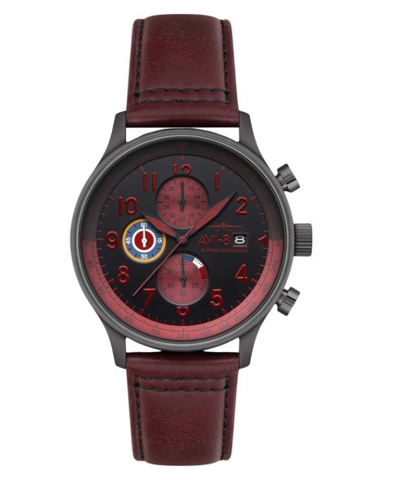 AVI-8 Hawker Hurricane Classic Chronograph Blood Red Læderrem Black Dial Quartz AV-4011-0S herreur