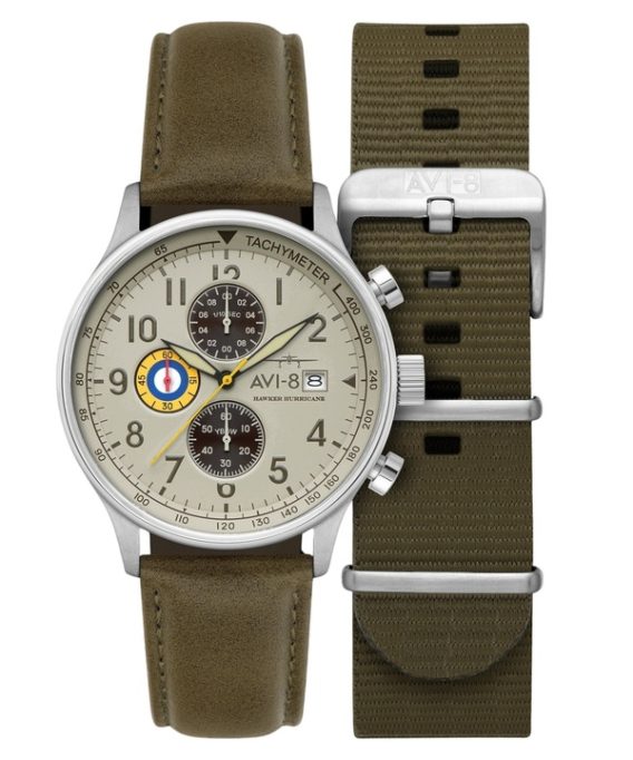 AVI-8 Hawker Hurricane Classic Chronograph Khaki Dial Quartz AV-4011-1B Herreur med ekstra rem