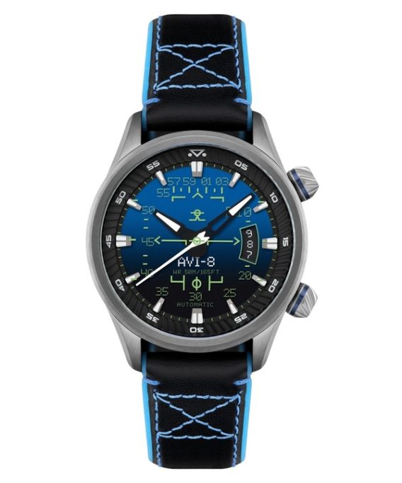 AVI-8 Hawker Harrier HUD læderrem Gradient Blue Dial Automatisk AV-4117-01 herreur