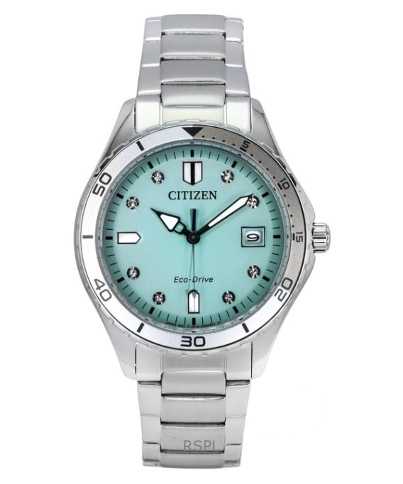 Citizen Marine Eco-Drive Crystal Accents Rustfrit stål Grøn skive FE6170-88L 100M dameur