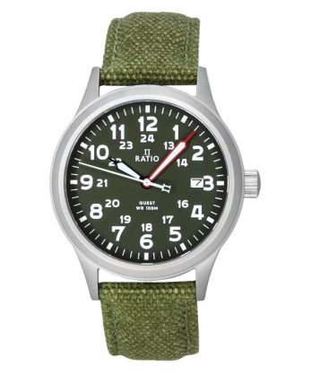 Ratio Quest Herre Field Watch Sapphire Canvas Rem Khaki Green Dial Quartz RTQ029 100M Lewis And Clark Edition