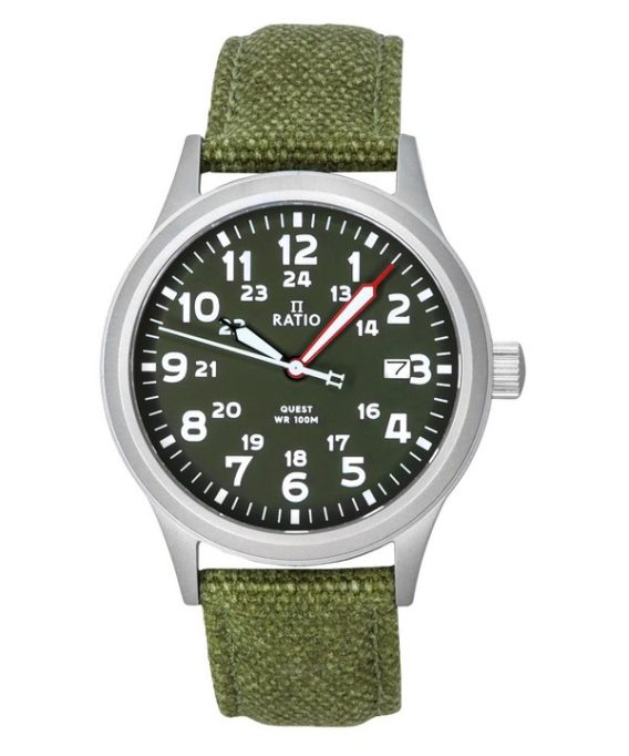 Ratio Quest Herre Field Watch Sapphire Canvas Rem Khaki Green Dial Quartz RTQ029 100M Lewis And Clark Edition