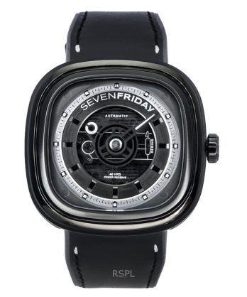 Sevenfriday T-Series NFC-aktiveret læderrem Sort skeleturskive Automatisk T1/04 SF-T1-04 herreur