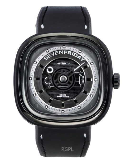 Sevenfriday T-Series NFC-aktiveret læderrem Sort skeleturskive Automatisk T1/04 SF-T1-04 herreur