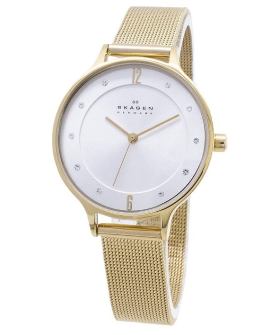 Renoveret Skagen Anita Gold Tone Mesh Armbånd KrystAlleiseret SKW2150 Dameur