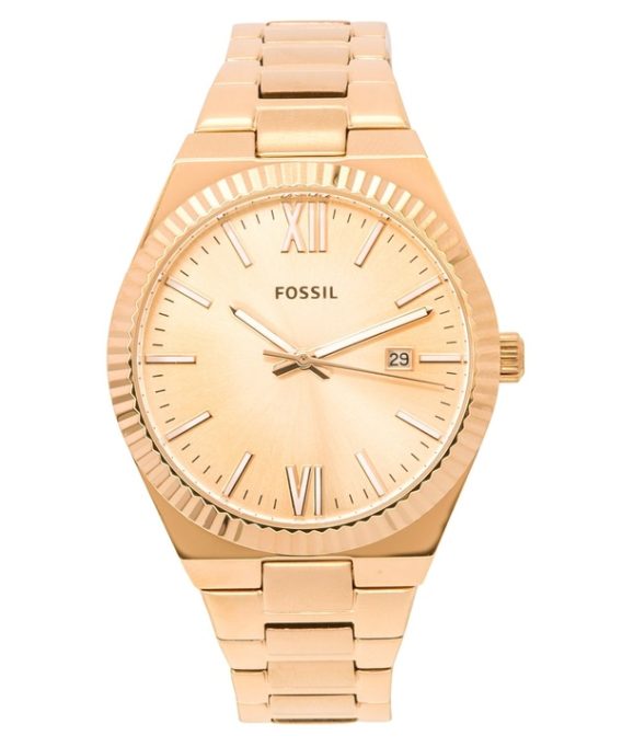 Renoveret Fossil Scarlette Rose Gold Rustfrit Stål Rose Gold Sunray Dial Quartz ES5258 Dameur