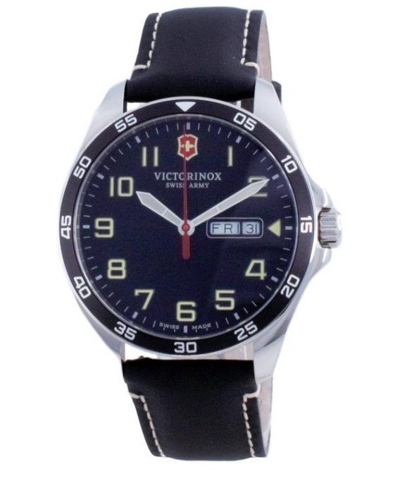 Renoveret Victorinox Fieldforce Læder Black Dial Quartz 241846 100M herreur