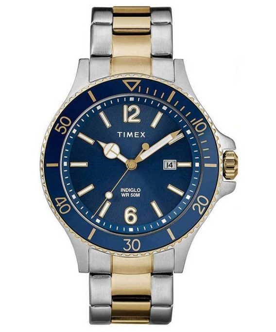 Renoveret Timex Harbourside Blue Dial Two Tone Rustfrit Steel Quartz TWG019600 herreur