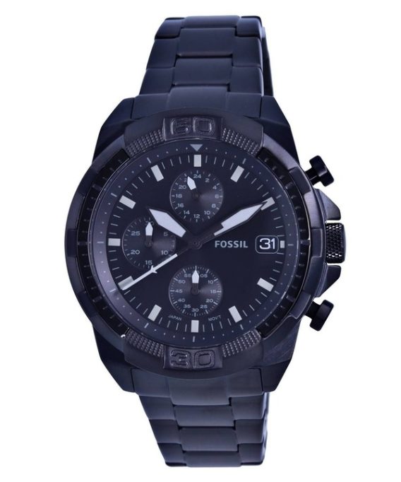 Renoveret Fossil Bronson Chronograph rustfrit stål Black Dial Quartz FS5853 herreur