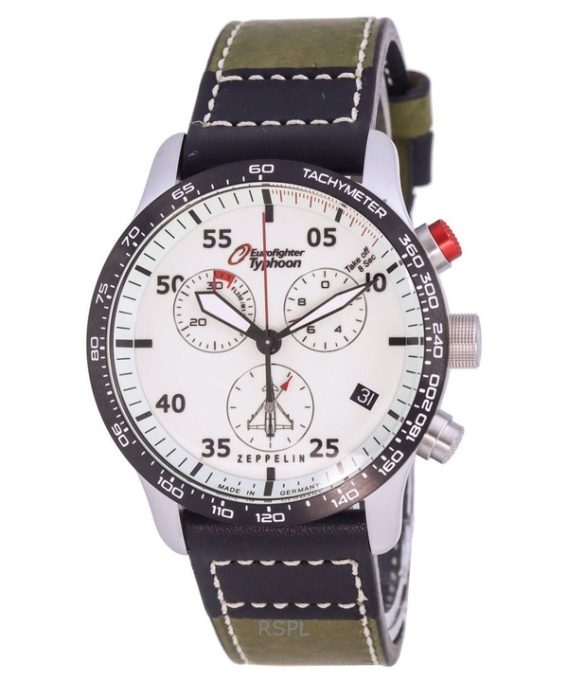 Renoveret Zeppelin Eurofighter Chronograph Læderrem Beige Urskive Quartz 72985 100M herreur