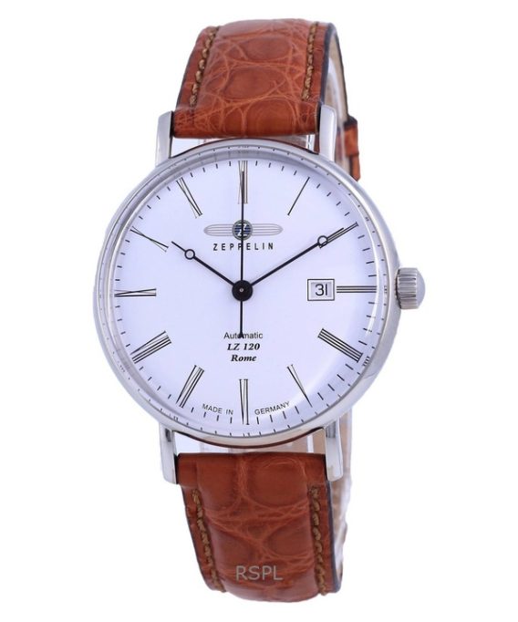 Renoveret Zeppelin LZ120 Rome White Dial Læderrem Automatisk 71541 herreur