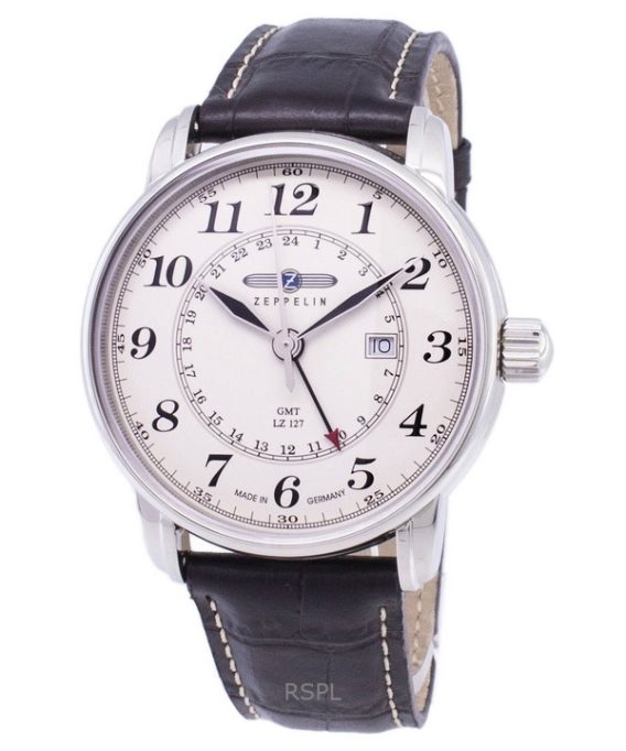 Renoveret Zeppelin LZ127 Graf GMT læderrem Ivory Dial Germany Made Quartz 76425 herreur