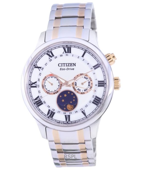 Renoveret Citizen Moon Phase tofarvet rustfrit stål sølvskive Eco-Drive AP1054-80A herreur