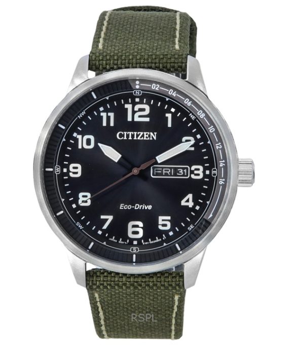 Renoveret Citizen Urban Eco-Drive grøn nylonrem Sort skive BM8590-10E 100M herreur