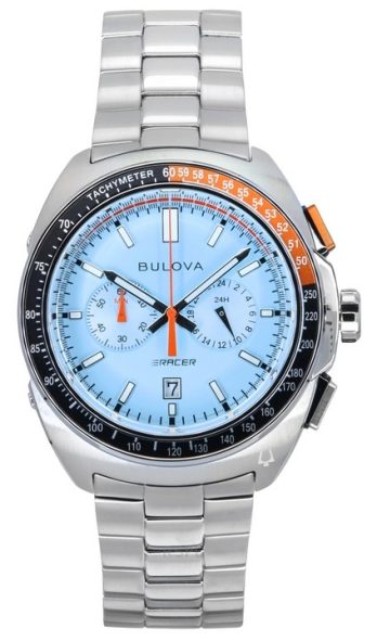 Bulova Racer Chronograph rustfrit stål blå skive kvarts 98B432 100M herreur