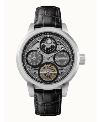 Ingersoll The Arc Moon Phase Læderrem Sort Skeleton Dial Automatisk I16001 herreur