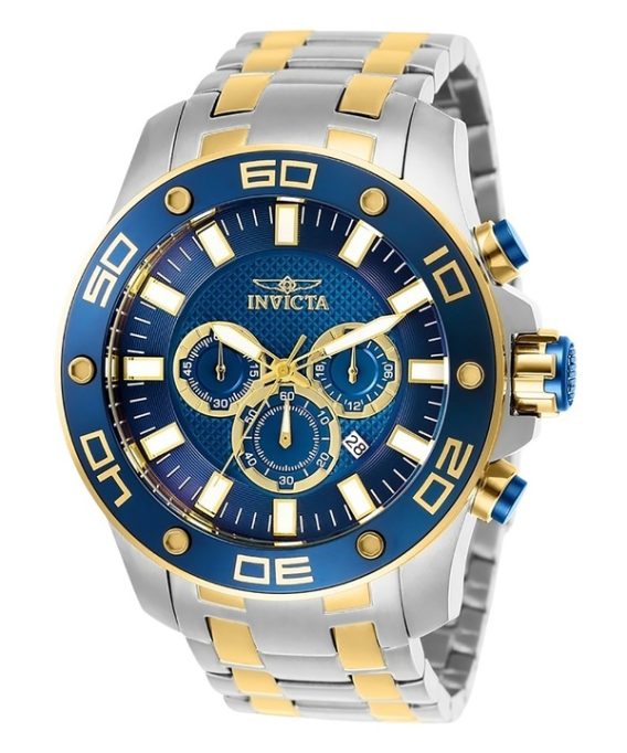 Invicta Pro Diver Scuba Chronograph Tofarvet rustfrit stål Blue Dial Quartz 26082 100M herreur