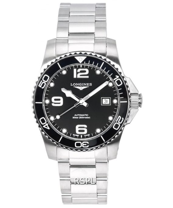 Longines HydroConquest Sunray Black med Super-LumiNov skive automatisk dykker L3.781.4.56.6 300M herreur