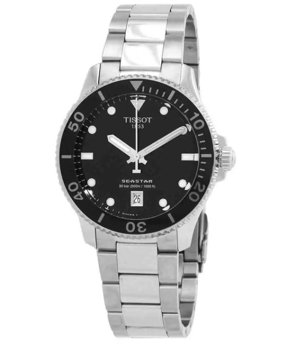 Tissot T-Sport Seastar 1000 rustfrit stål Black Dial Quartz Diver&#39,s T120.410.11.051.00 300M herreur