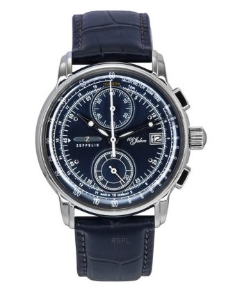 Zeppelin 100 Jahre Chronograph læderrem Blue Dial Quartz 86703 herreur