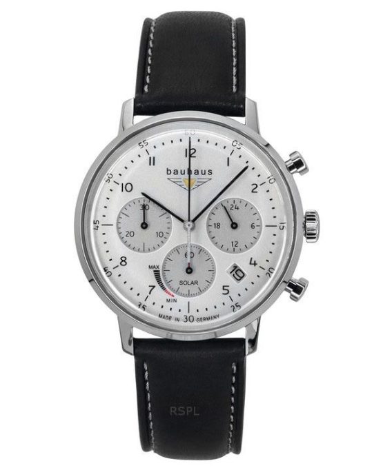 Bauhaus Classic Chronograph rustfrit stål læderrem White Dial Solar 20861 herreur