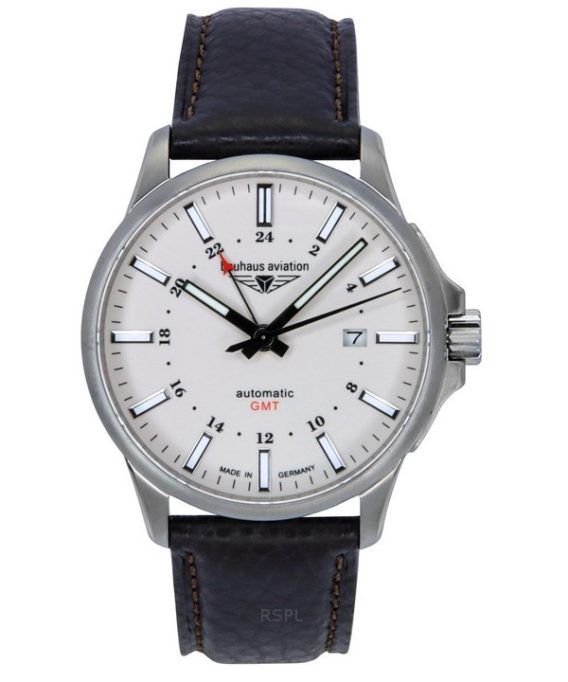 Bauhaus Aviation GMT Læderrem Fuld Lysende Beige Urskive Automatisk 28685 100M herreur