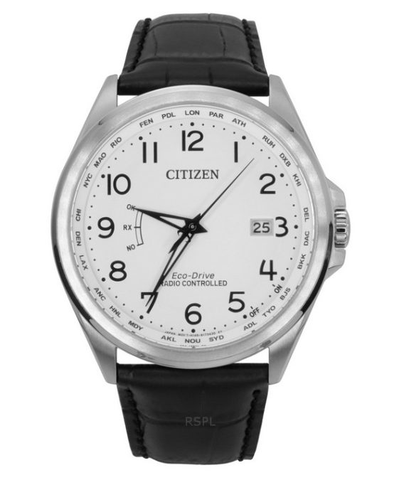 Citizen radiostyret læderrem Hvid skive Eco-Drive CB0250-17A 100M herreur