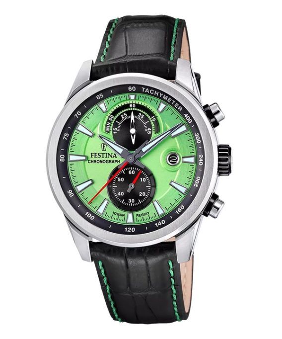 Festina Timeless Chronograph Læderrem Green Dial Quartz F20695-3 100M herreur