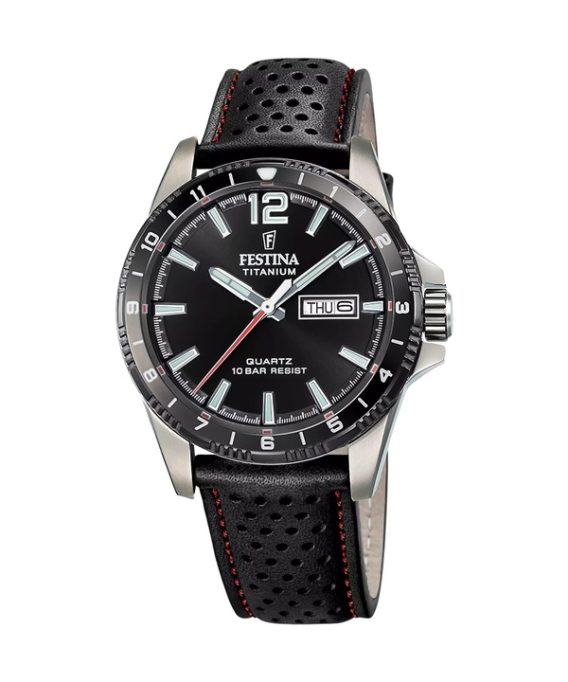 Festina Titanium Læderrem Black Dial Quartz F20699-4 100M herreur