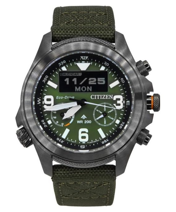 Citizen Promaster Land 35-års jubilæumskronograf Green Dial Eco-Drive JV1005-02W 200M herreur