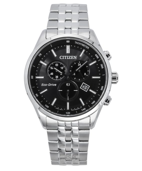 Citizen Eco-Drive kronograf rustfrit stål sort skive AT2570-56E 100M herreur