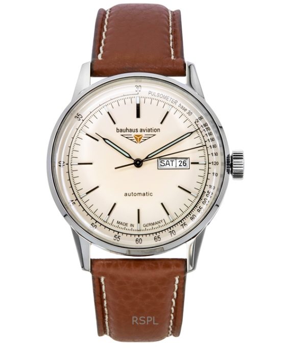 Bauhaus Aviation Læderrem Beige Urskive Automatisk 23665 100M herreur