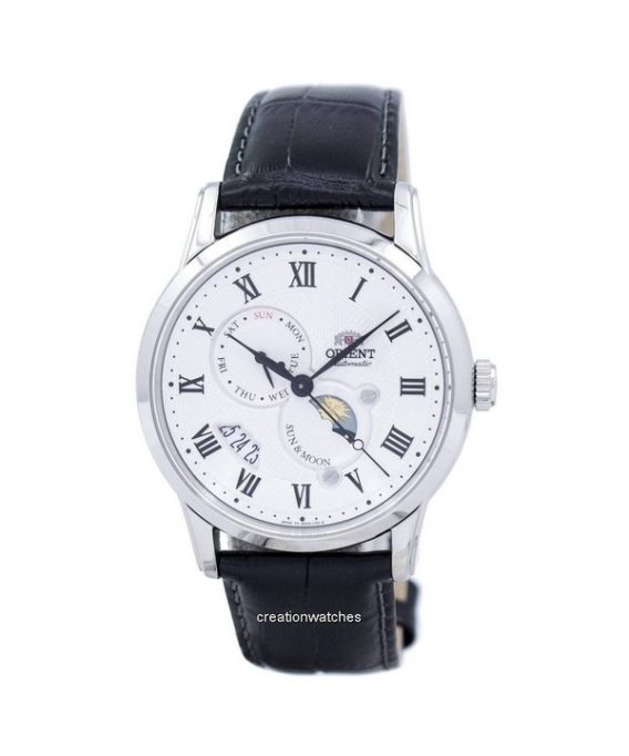 Renoveret Orient Sun And Moon Læderrem White Dial Automatisk SAK00002S herreur