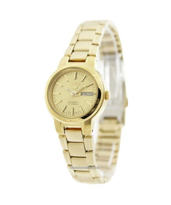 Renoveret Seiko 5 guld tone rustfrit stål guld tone skive automatisk SYME46K1 dameur