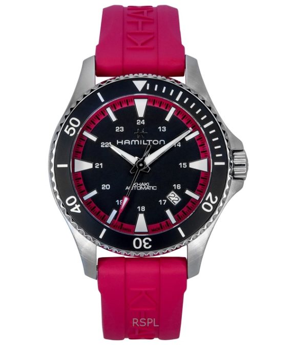 Hamilton Khaki Navy Scuba Pink gummirem Sort Urskive Automatisk H82395330 100M unisex ur