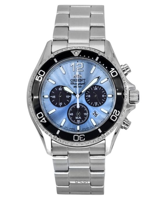 Orient Sports Chronograph Rustfrit stål Sky Blue Dial Quartz Diver&#39,s RA-TX0206L 200M herreur