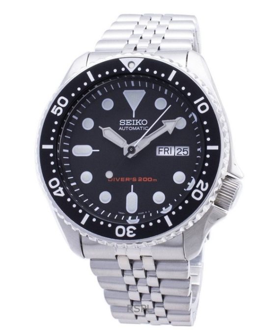 Renoveret Seiko rustfrit stål sort skive automatisk dykker SKX007K2 200M herreur