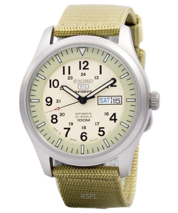 Renoveret Seiko 5 Military Rustfri Stål Beige Urskive Automatisk SNZG07J1 100M herreur